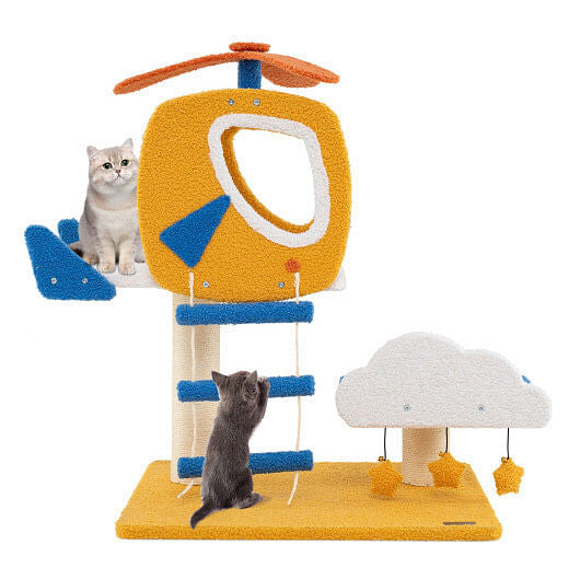 Colorful Tail Chasers cat furniture with scratching post featuring helicopter design for playful cats