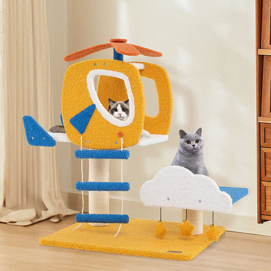 Colorful Tail Chasers cat furniture with scratching post designed for playful cats and interactive fun