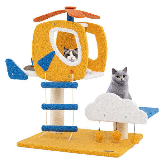Playful Tail Chasers cat furniture with scratching post designed as a helicopter for active cats