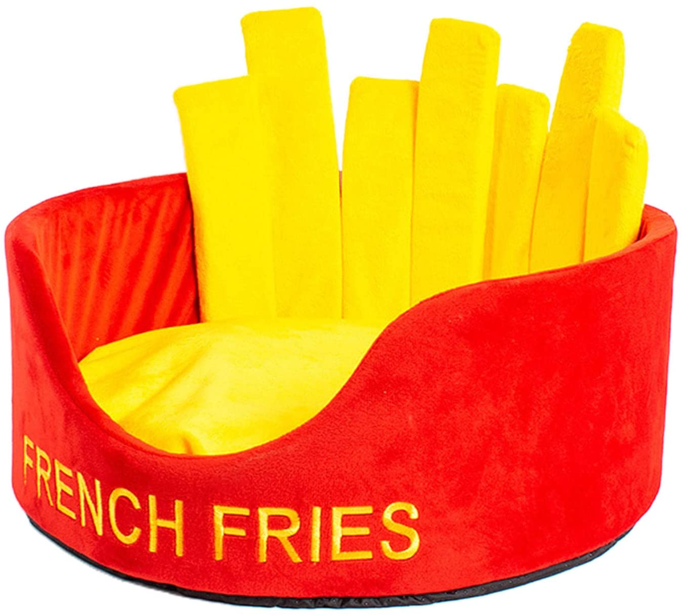 Fun hamburger french fries cat bed in red and yellow for stylish feline lounging