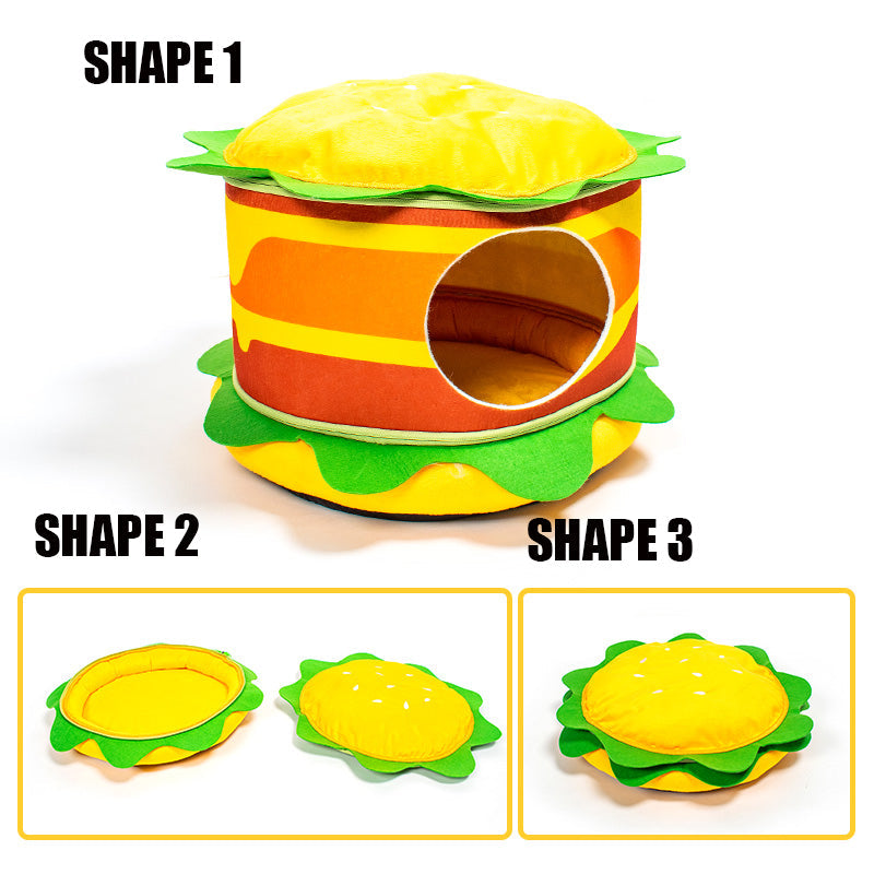 Hamburger French Fries cat bed with cozy design and three shapes for playful cats