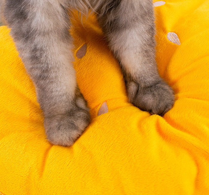 Cozy hamburger french fries cat bed with soft yellow surface for ultimate pet comfort