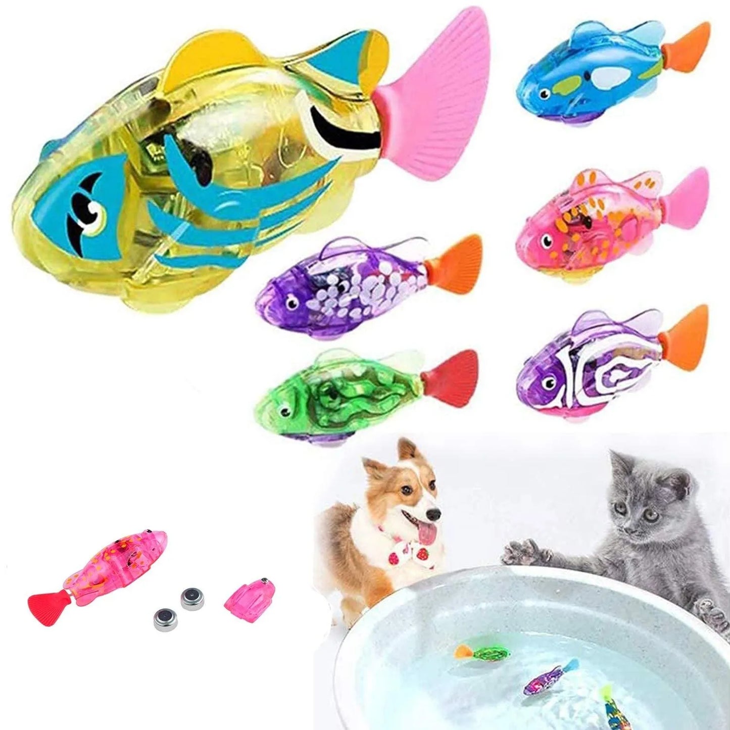 Interactive electric fish toy by Stevvex in green, designed for cats and dogs, stimulates hunting instincts with LED lights.