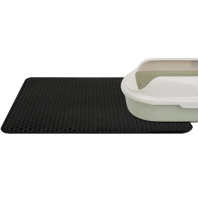 Tail Chasers Cat Litter Mat in Black, designed as a cat litter pad for odor control beneath a litter box