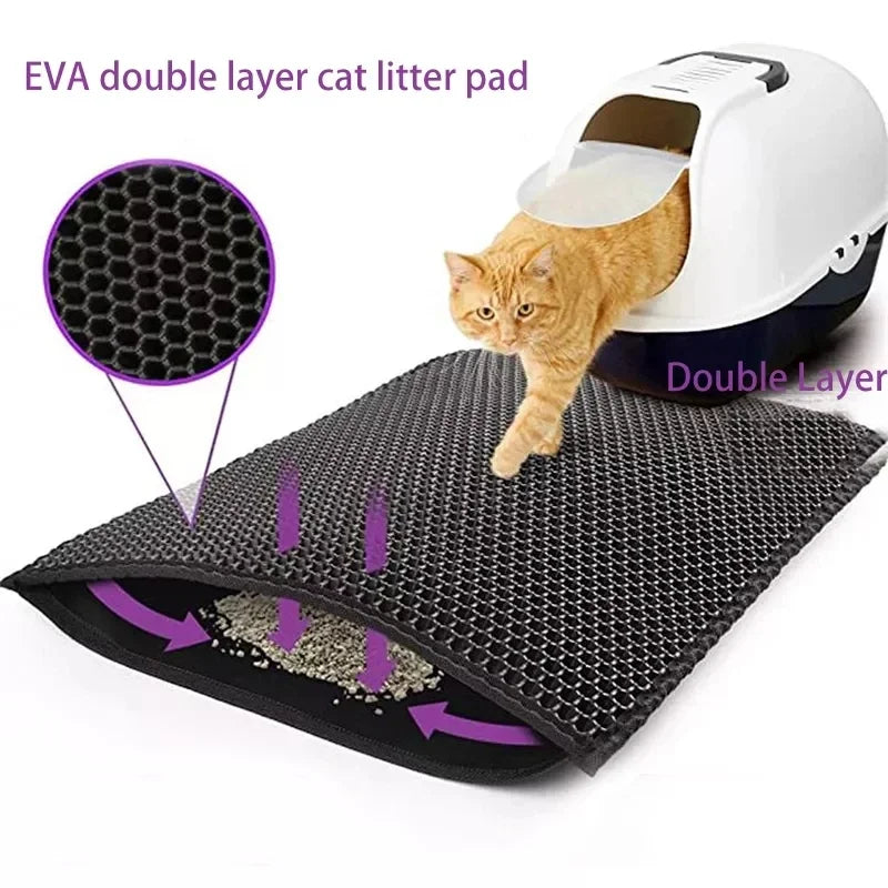 Tail Chasers EVA double layer cat litter pad for odor control, designed to trap litter and reduce mess
