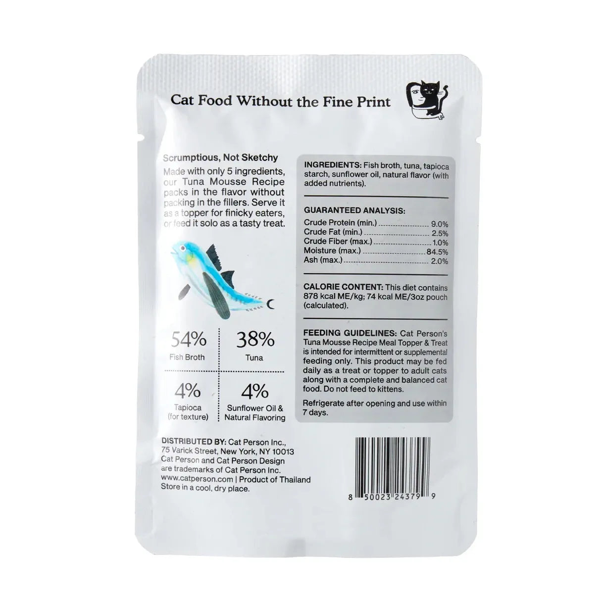 Cat Person Cat Mousse Tuna 3oz Pouch by Purrfect Pet Kingdom®, featuring a vibrant design, perfect cat treat for your fami...