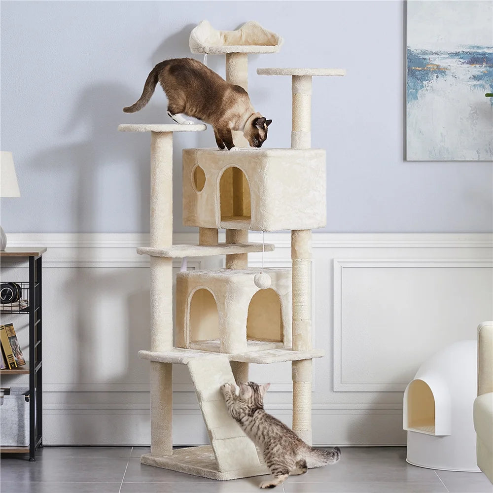 MJ's Pet Closet cat scratching post furniture in cream color with multiple levels for climbing cats