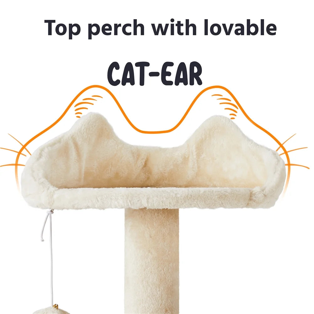 MJ's Pet Closet Cat Scratching Post Furniture with Top Perch Featuring Lovable Cat-Ear Design
