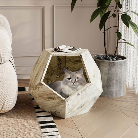 Purrfect Pet Kingdom Cat Side Table with Hidden Bed White Oak Purrfect Pet Kingdom