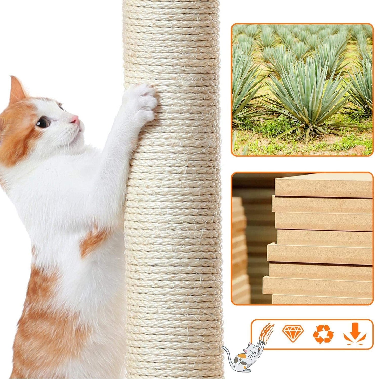 Cat tower for multiple cats featuring a natural sisal scratching post for playful felines