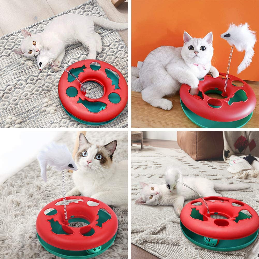 Interactive cat toys with mouse teaser for playful fun, featuring holes and feathered attachments