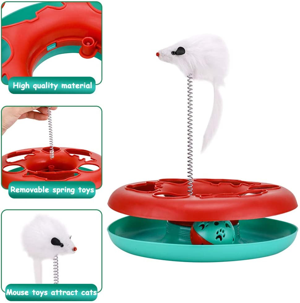 Interactive cat toys with mouse teaser featuring spring-loaded design and compartment for hiding treats