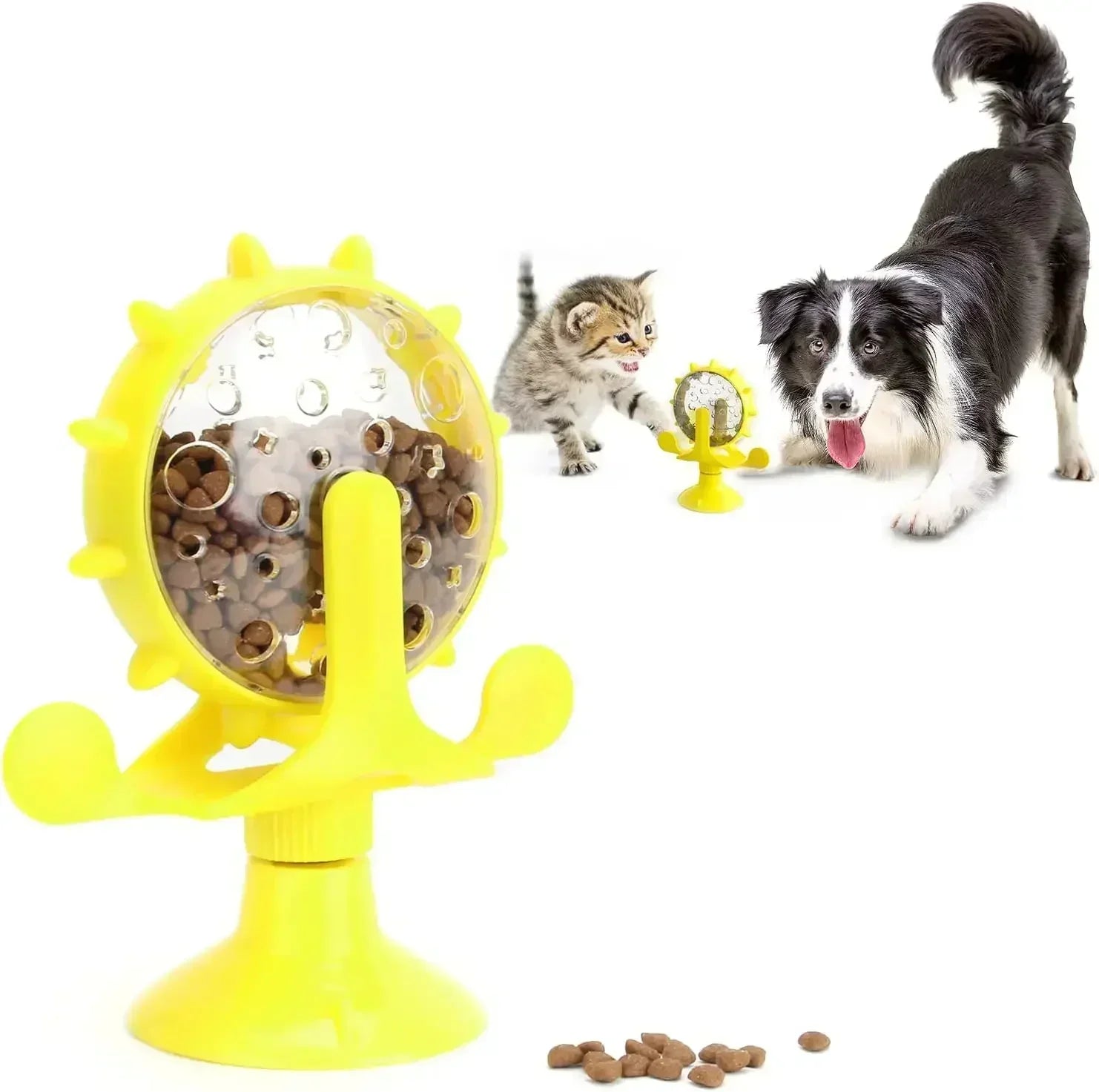 Interactive yellow cat training ball with treats for engaging play and training with pets