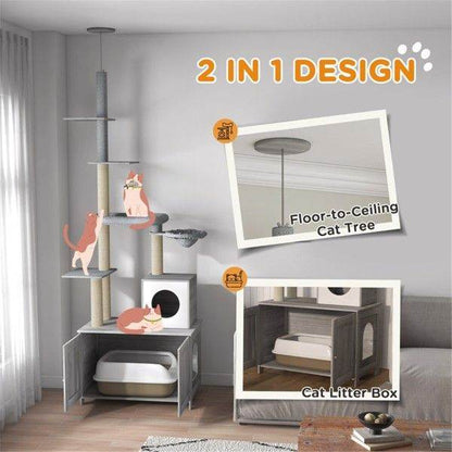 Purrfect Pet Kingdom Grey Cat Tree Tower with Multiple Levels Purrfect Pet Kingdom