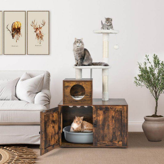 Purrfect Pet Kingdom Cat Tree with Hidden Litter Box Rustic Brown Purrfect Pet Kingdom
