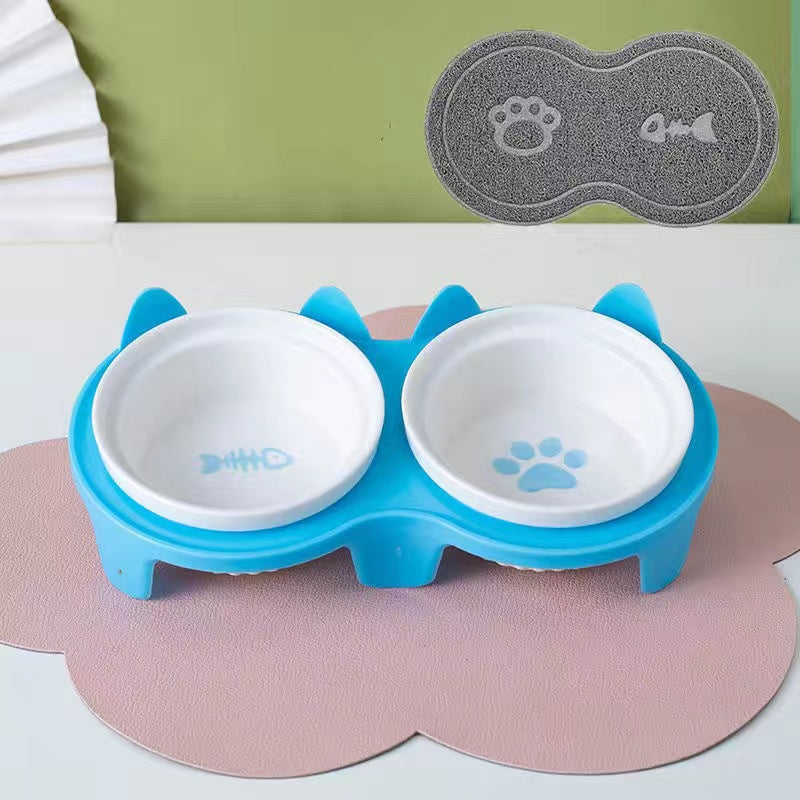 Cat Bowl Ceramic Double Bowl Water Bowl Tall Diagonal Pet