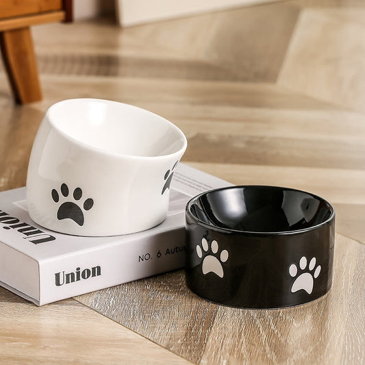 Drinking Water Neck Protection Pet Ceramic Oblique Mouth