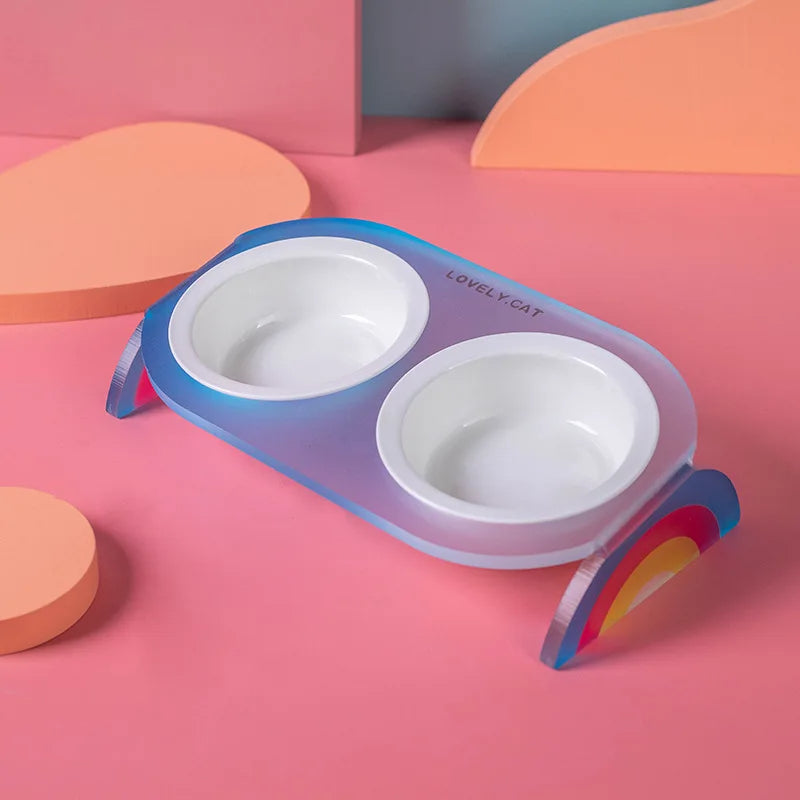 Cat Bowl Ceramic Double Bowl Water Bowl Grain Bowl High Leg