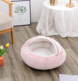 2-in-1 Pet Bed - Round Plush Calming Donut Bed for Dogs & Cats
