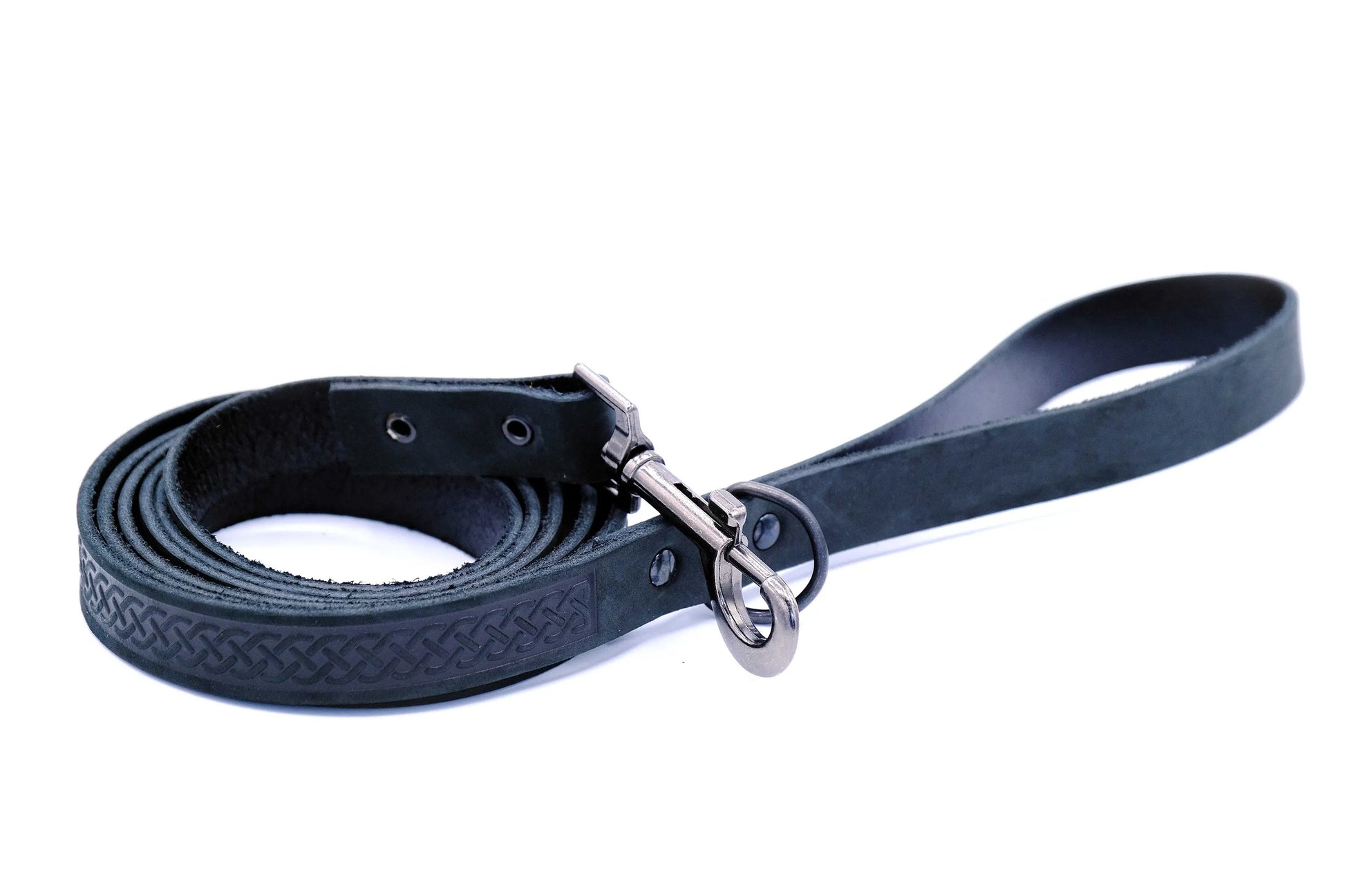 Celtic Sport Midnight Black Leather Dog Leash by Euro-Dog Collars and Leads, showcasing a sleek black design, perfect for ...