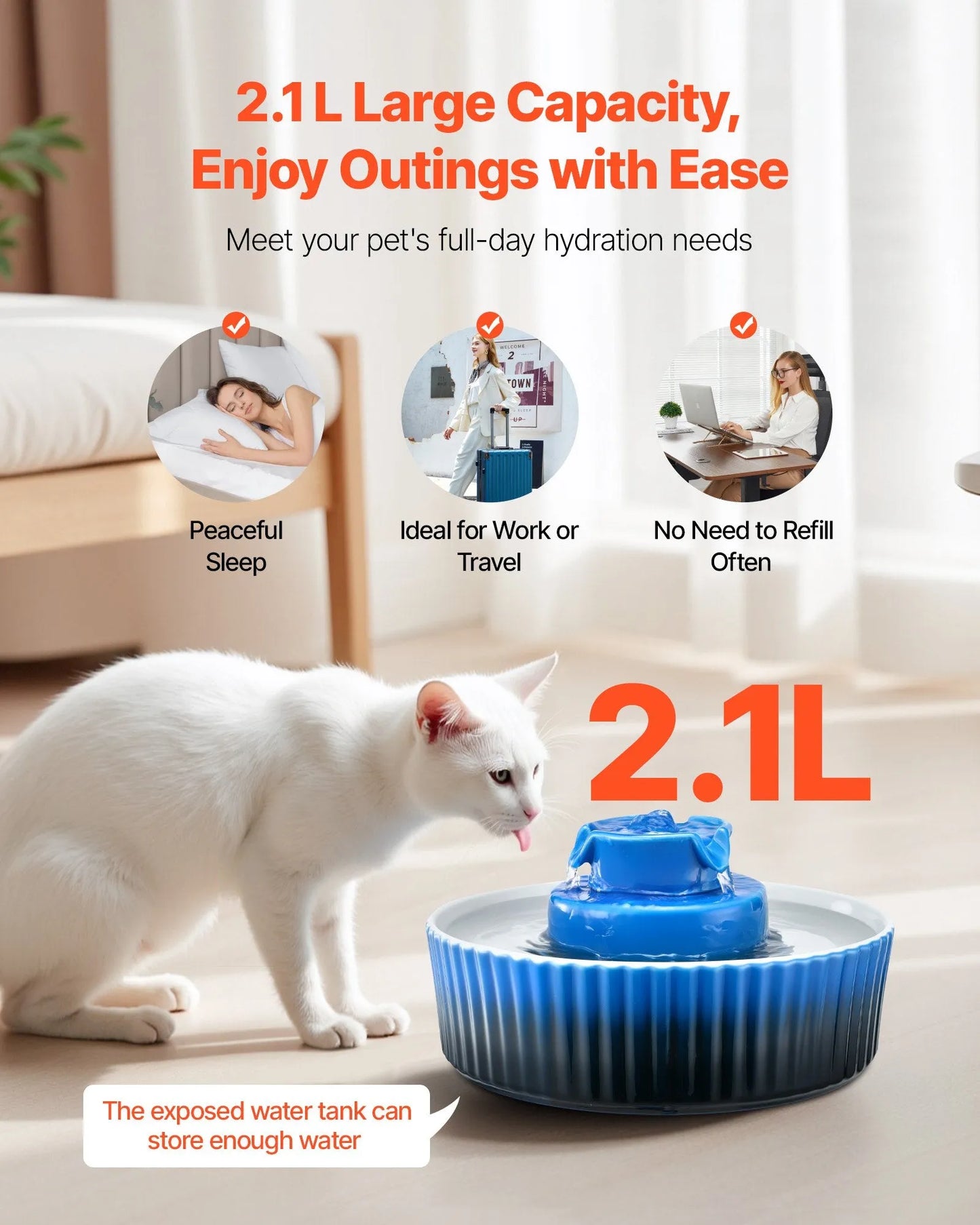 Purrfect Pet Kingdom - Ceramic Cupcake Cat Water Fountain 2.1L Ultra Quiet Filtered - Water Fountains