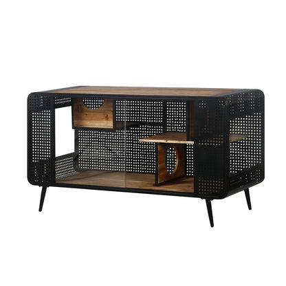 Modern Spacious Cat House with Tempered Glass and Iron Frame
