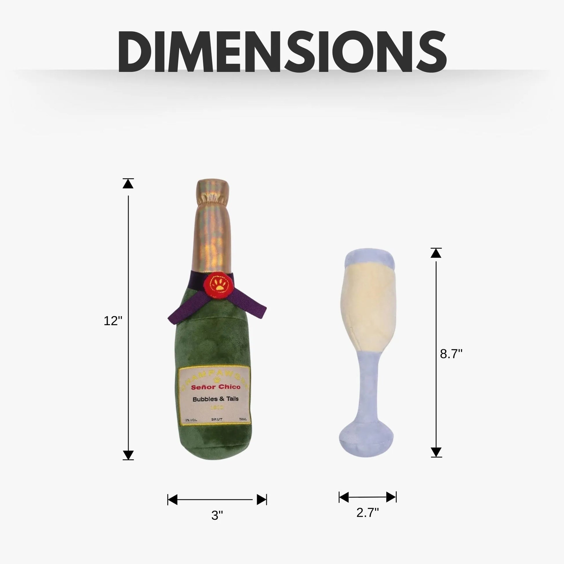 Champawgne-Cheers Plush Dog Toy Gift Set by American Pet Supplies, featuring a squeaker and crinkle paper, ideal for playf...