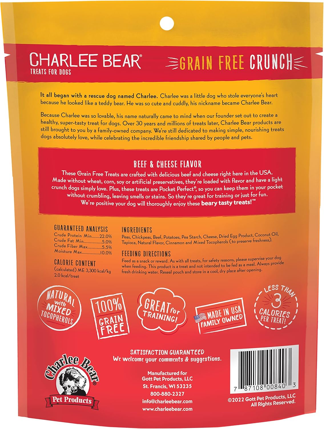 Charlee Bear Grain Free Crunch Beef & Cheese Dog Treats (8oz) - Charlee Bear Crunchy Dog Treats - The Family Pet
