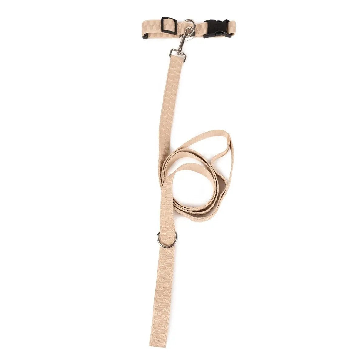 K9 Outdoors checkered wave dog leash in beige with durable buckle and adjustable straps