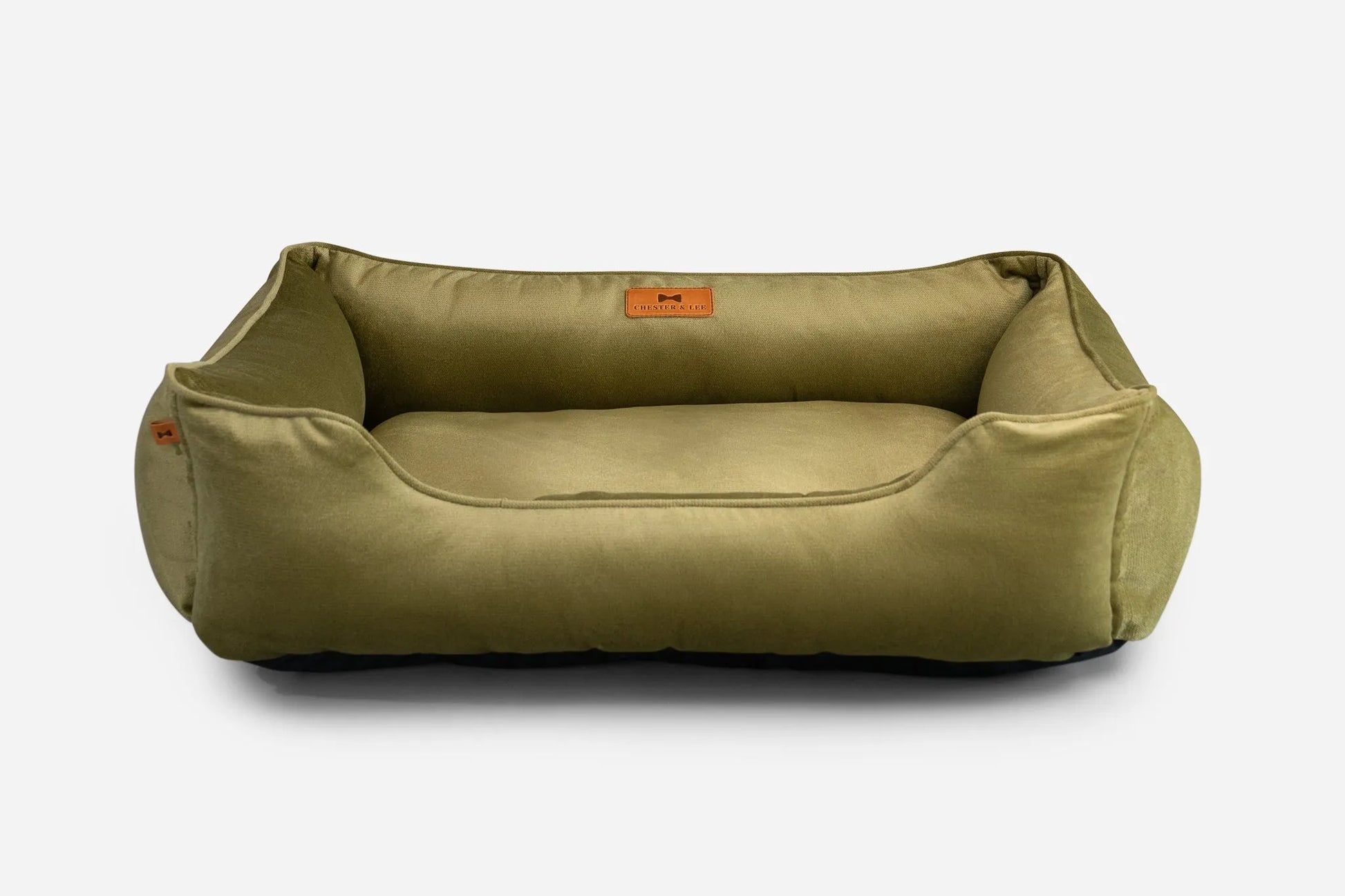 Chester & Lee - Vibrant Velvet Sleeper Dog Bed Olive - Bolster Beds
