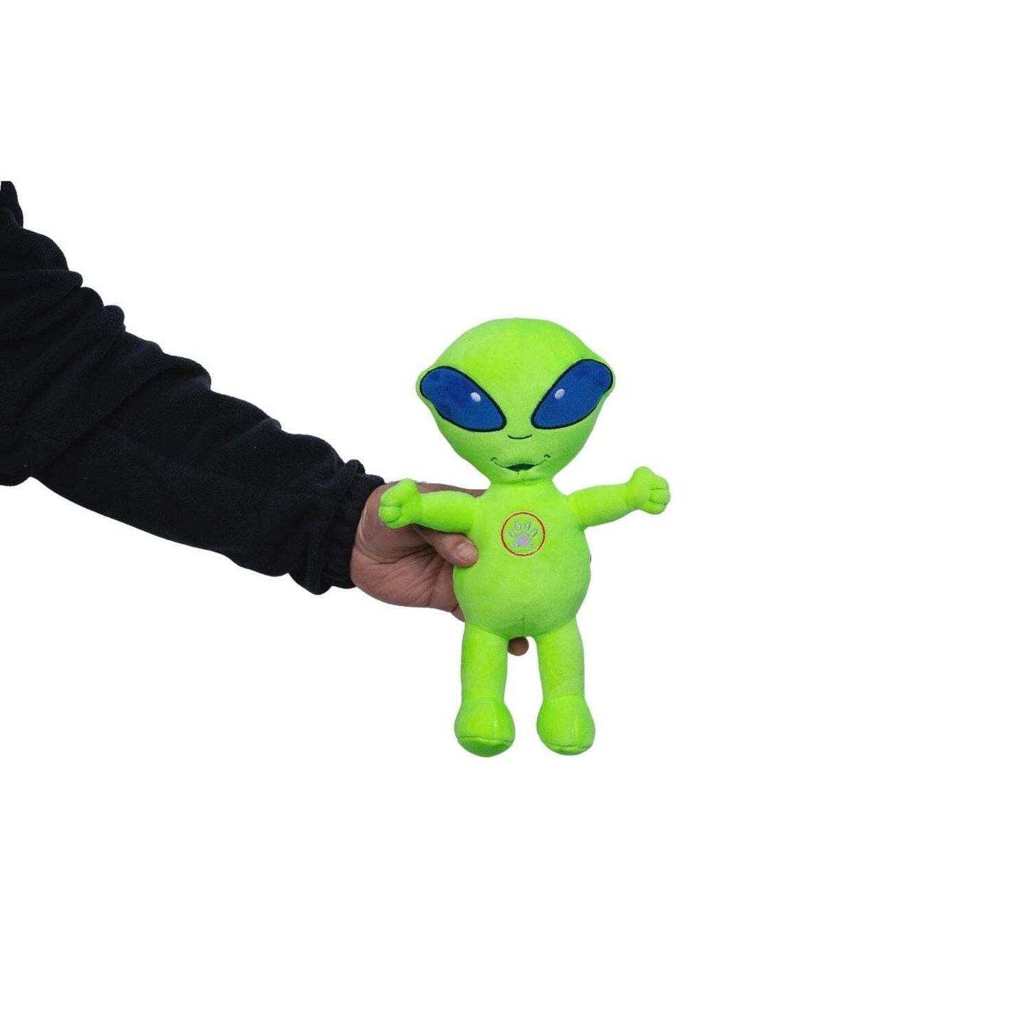 Green plush dog toy gift set for small dogs featuring a cute alien design