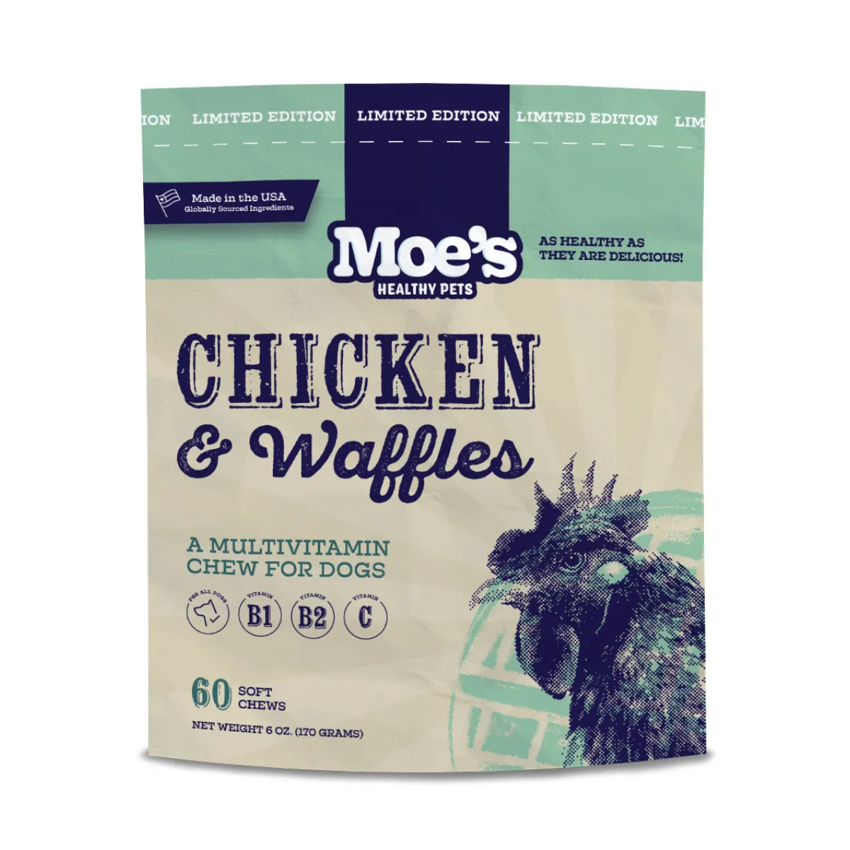 Chicken and Waffles Chews by Purrfect Pet Kingdom, 22.99, featuring a colorful packaging design, perfect for pet health.