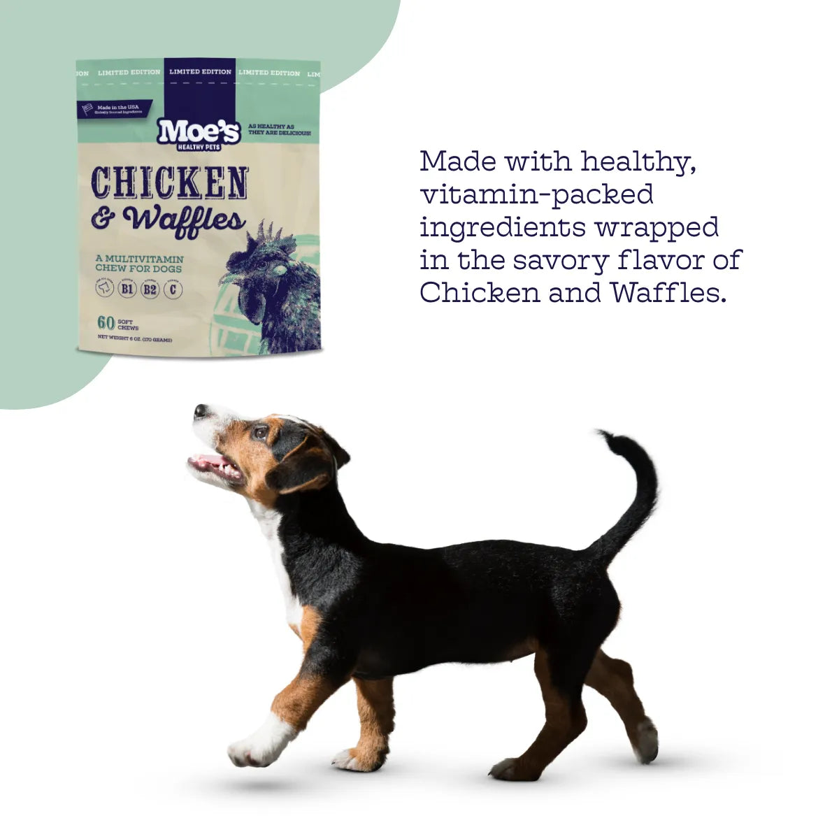 Chicken and Waffles Chews by Purrfect Pet Kingdom, 22.99, featuring a colorful packaging design, perfect for pet health.