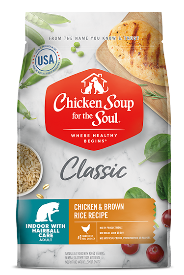 Chicken Soup Dry Cat Food for indoor cat hairball control food with chicken and brown rice recipe