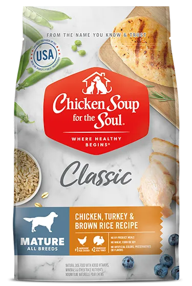 Chicken Soup Mature Chicken, Turkey and Brown Rice Dog Food by The Family Pet, 4.5lb bag in a vibrant color, nutritious do...