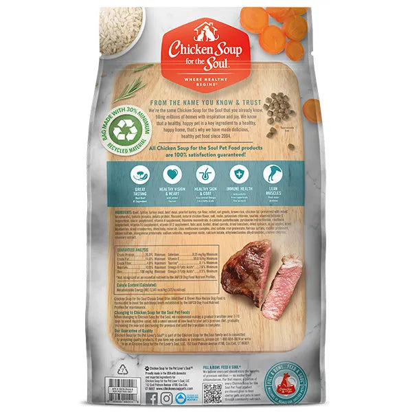 Chicken Soup Small Bites Beef & Brown Rice Dog Food by The Family Pet, 4.5lb bag, featuring a warm brown color, ideal for ...