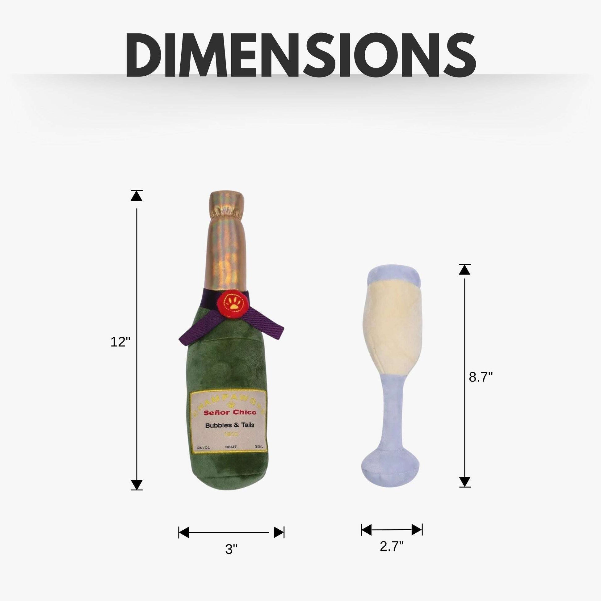 Champagne bottle dog plush toy with a soft texture for playful pups and fun fetch games