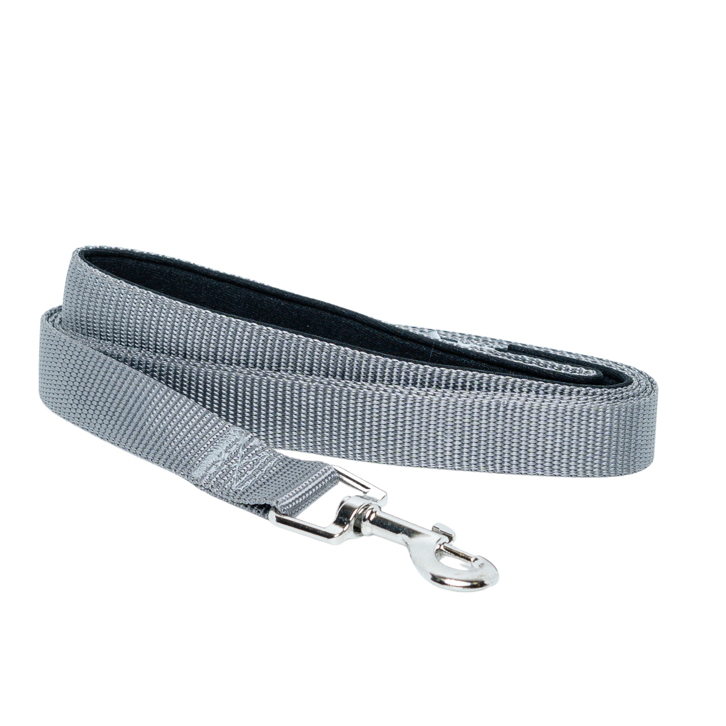 Comfortable dog leash for walking in gray with sturdy clip and padded handle for easy grip