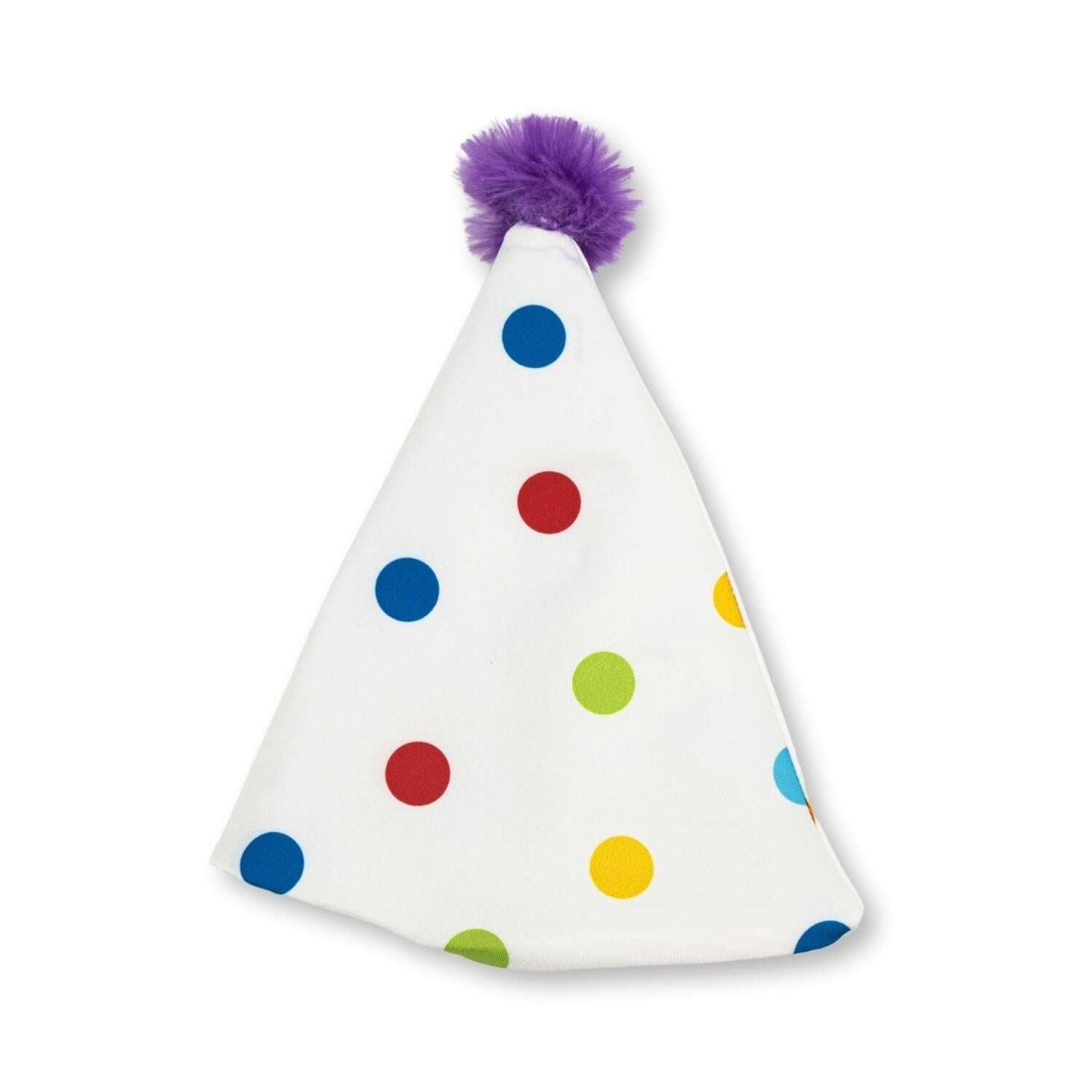 Colorful polka dot party hat for pets to celebrate with a dog birthday bandana and hat set