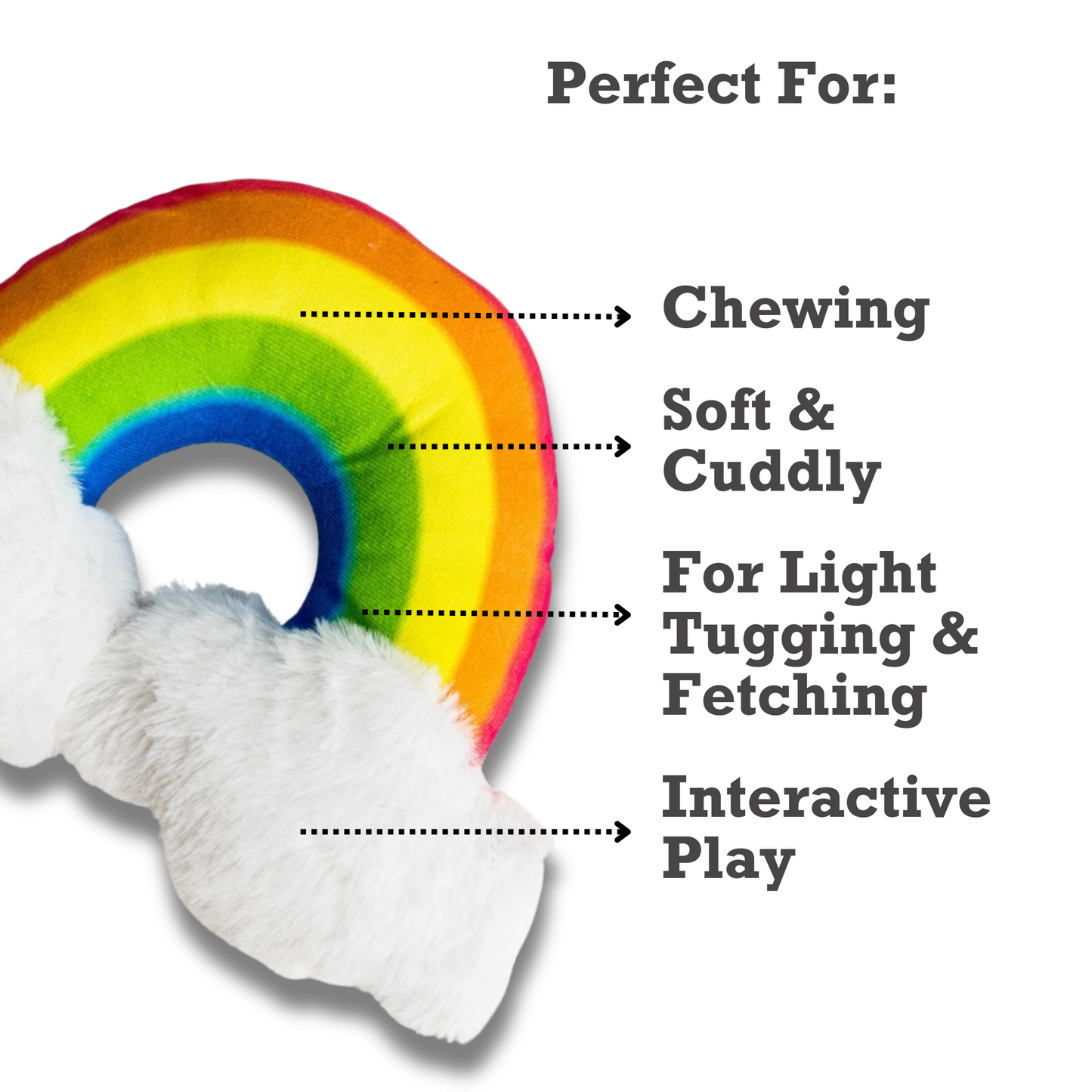 Colorful magical dog toy for small dogs with a rainbow design, ideal for interactive play and light tugging