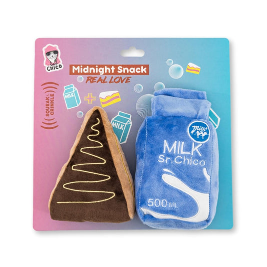 Purrfect Pet Kingdom Midnight Snack dog plush toy set with chocolate and milk designs for playful dogs