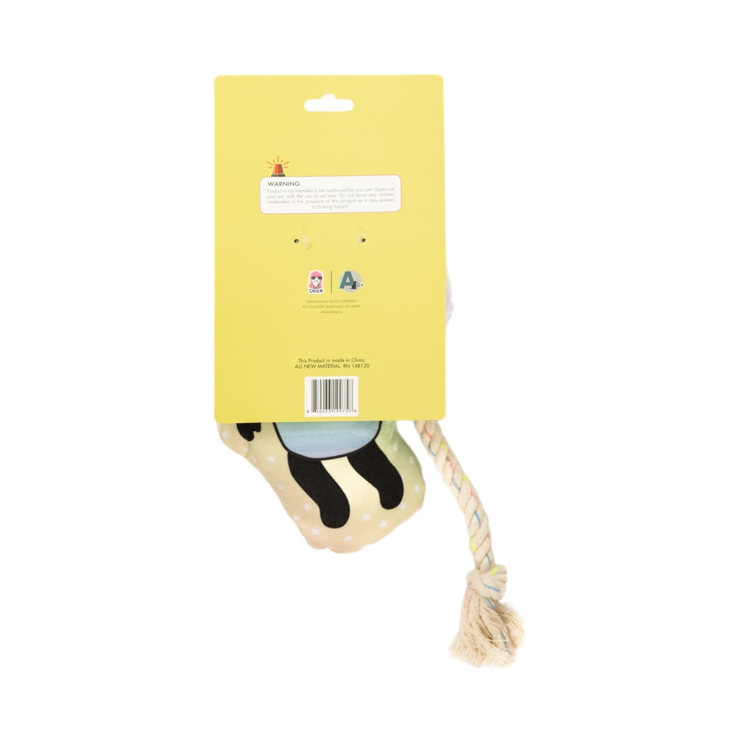 Purrfect Pet Kingdom plush dog toy with crinkle paper featuring a fun design and rope for interactive play