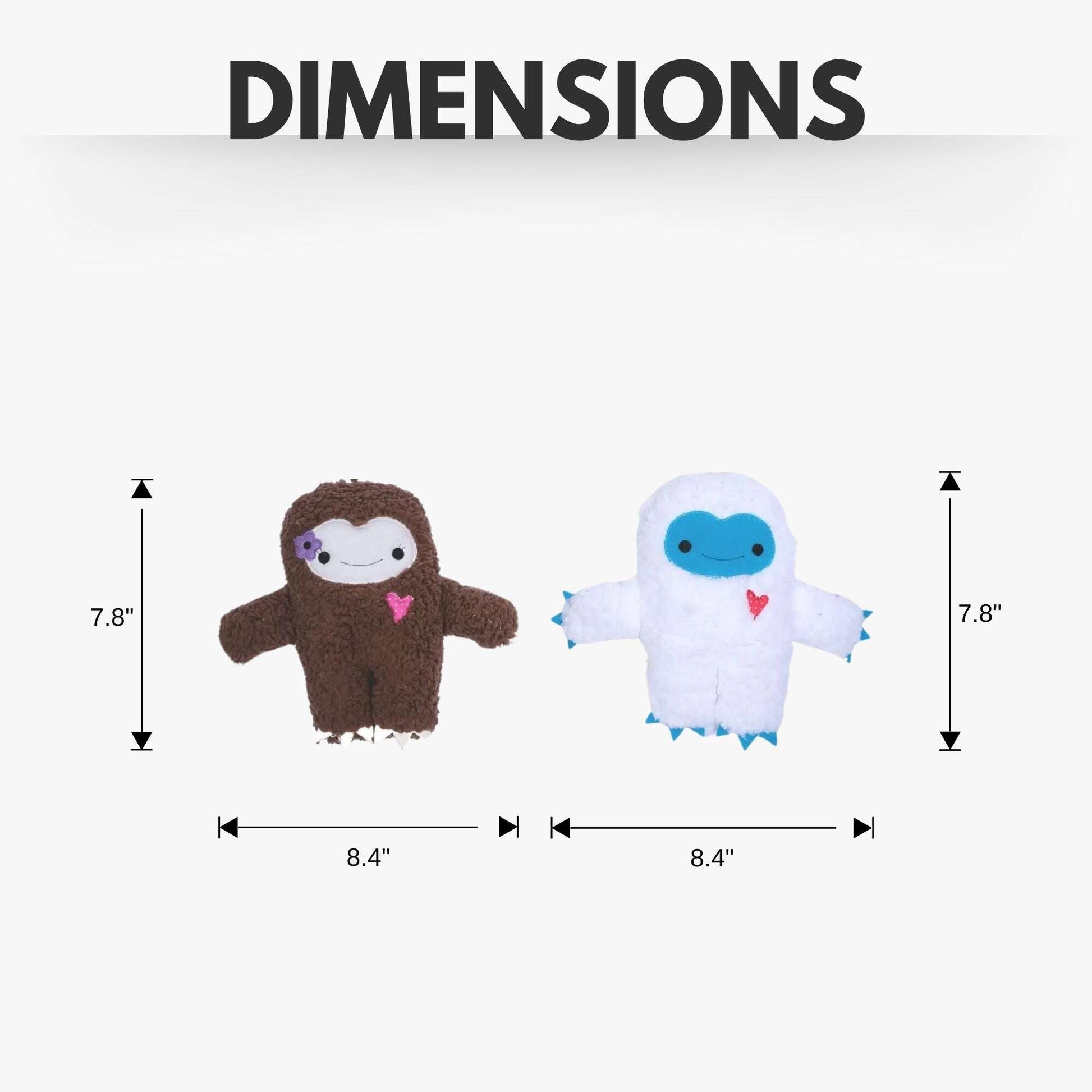 Two Purrfect Pet Kingdom plush dog toys shaped like a sloth and a yeti, perfect for playful pups