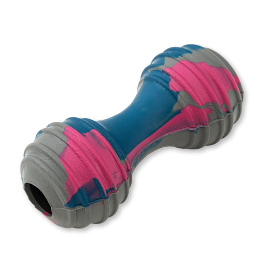 Safe interactive dog toys designed in a colorful dumbbell shape for playful and engaging fun