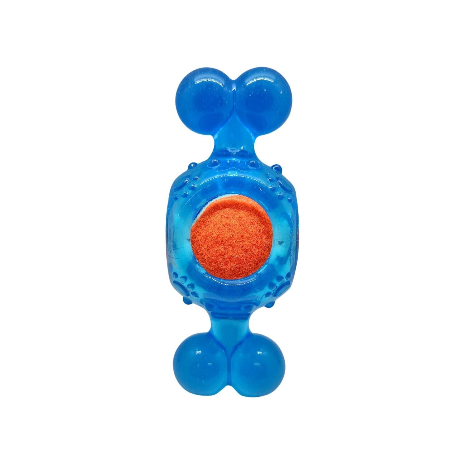 TPR squeaky tennis ball chew toy in blue for playful dogs, promoting chewing and fetching activities