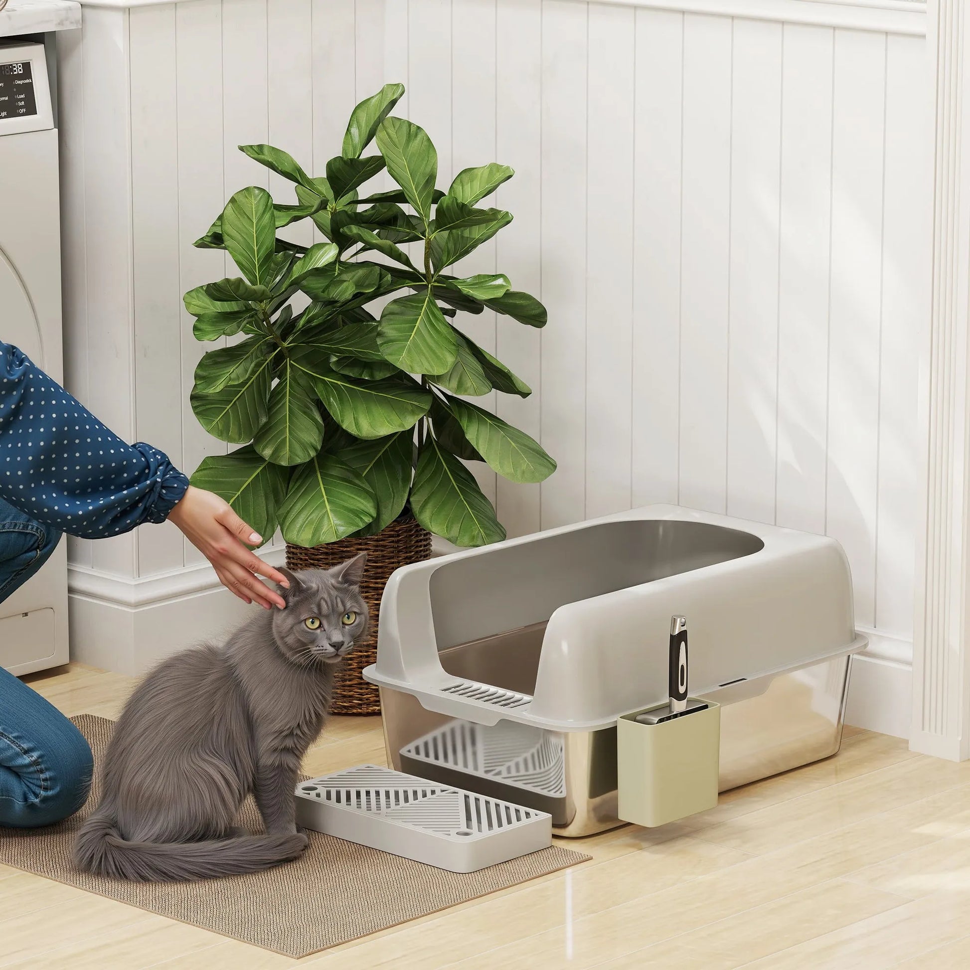 China - XL Stainless Steel Litter Box - High-Sided Anti-Leak Pan - Cat Litter Boxes