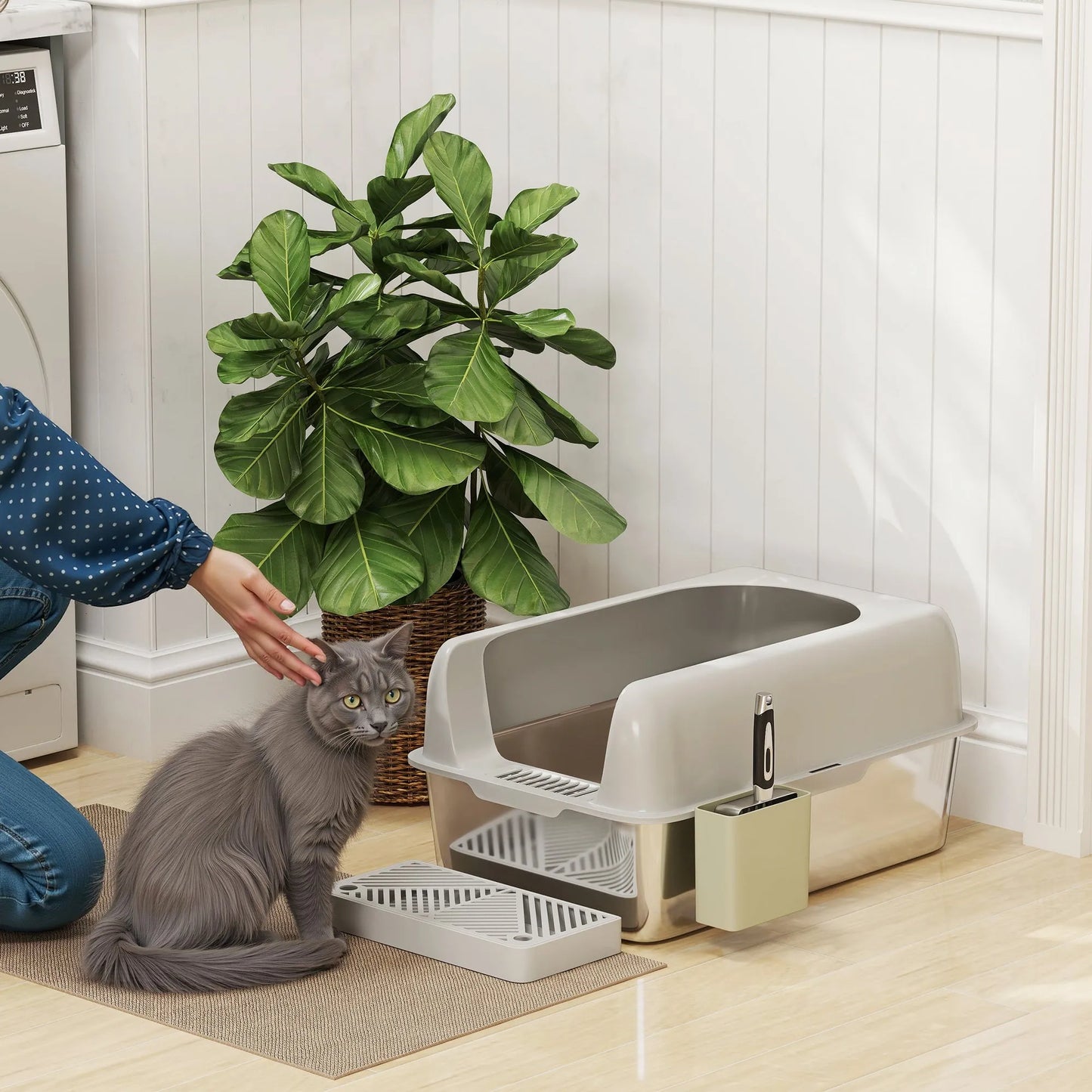 China - XL Stainless Steel Litter Box - High-Sided Anti-Leak Pan - Stainless Steel Cat Litter Boxes