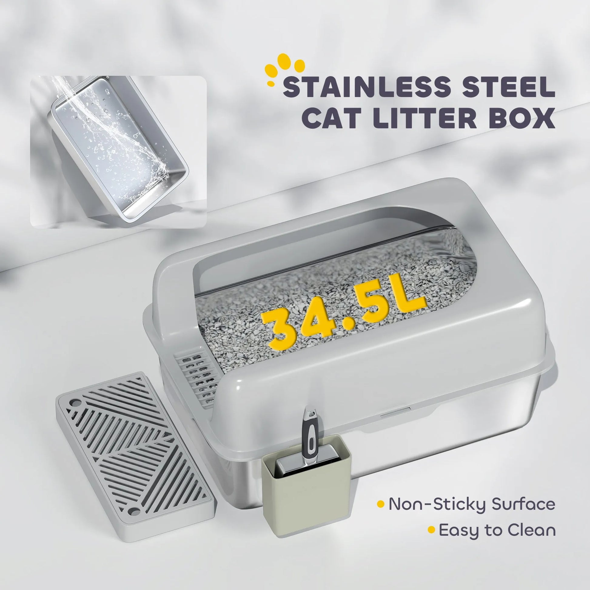 China - XL Stainless Steel Litter Box - High-Sided Anti-Leak Pan - Cat Litter Boxes