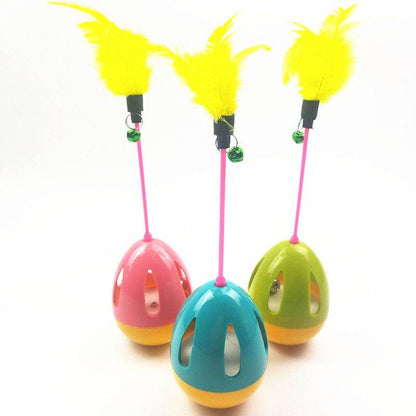 Purrfect Pet Kingdom chirping feather toy for cats with colorful bases and bright yellow feathers