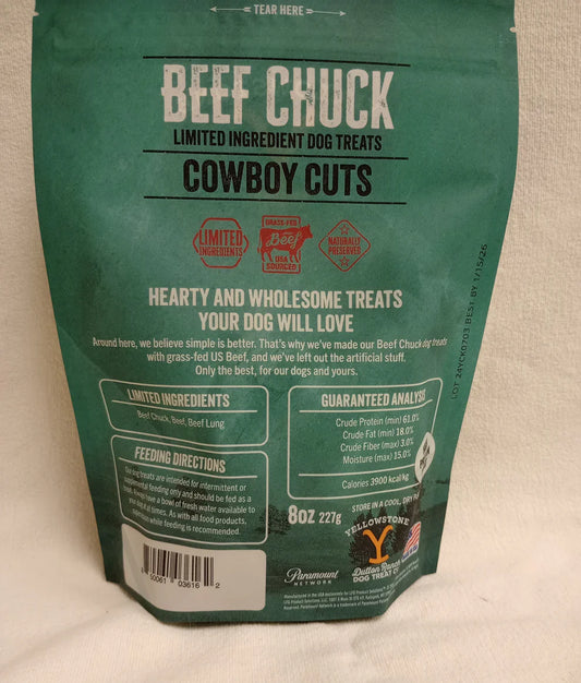 Yellowstone Cowboy Cuts Chuck Beef 8Oz dog treats Premium